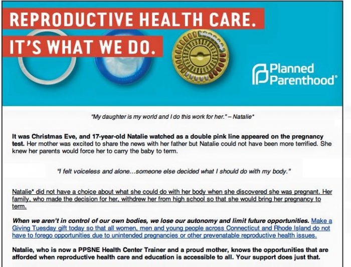 image from a Planned Parenthood email