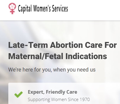 Image: Capital Womens Service abortion facility uses term late term abortion on website