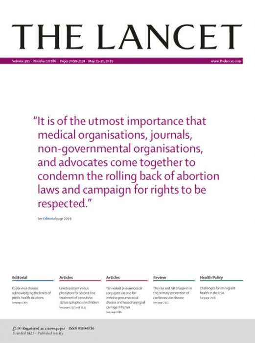 Image: Lancet cover advocates abortion May 2019
