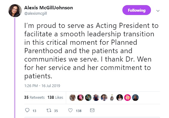 Image: Alexis McGill Johnson Planned Parenthood acting president 2019 (Image: Twitter) 