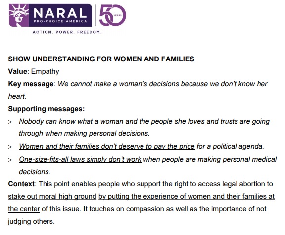 Image: NARAL abortion messaging Memo empathy Value