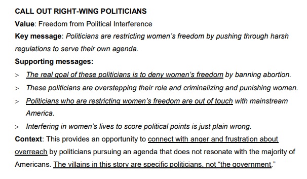 Image: NARAL abortion Messaging Memo Freedom value published by Splinter