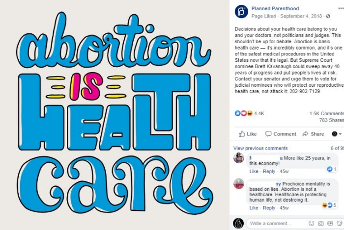 Image: Planned Parenthood claims Abortion is Health Care (Image: Facebook) 