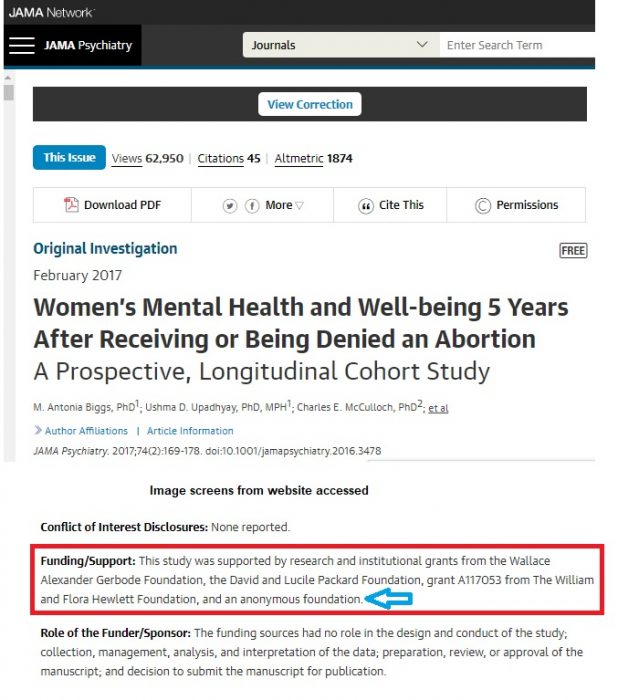 Image: Abortion study published by JAMA Psychiatry used Packard and anonymous funding source