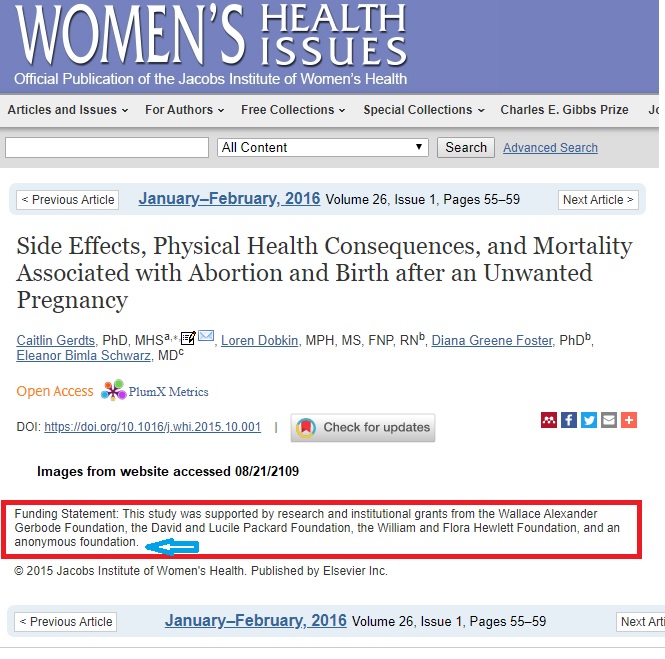 Image: Abortion study published by Women's Health Issues used anonymous funding and Packard