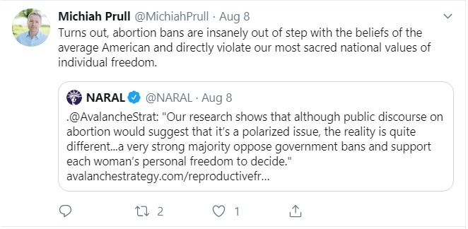 Image: Michiah Prull of Avalanche Strategy on abortion to NARAL (Image: Twitter) 