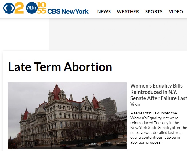 Image: CBS New York Headline on late term abortion