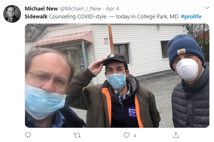 Image: Dr Michael New being pro-life during COVID19 (Image: Twitter)