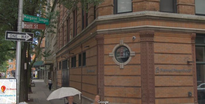 Image: Planned Parenthood Margaret Sanger Center New York 26 Bleecker St (Image: Google Street view 2019)