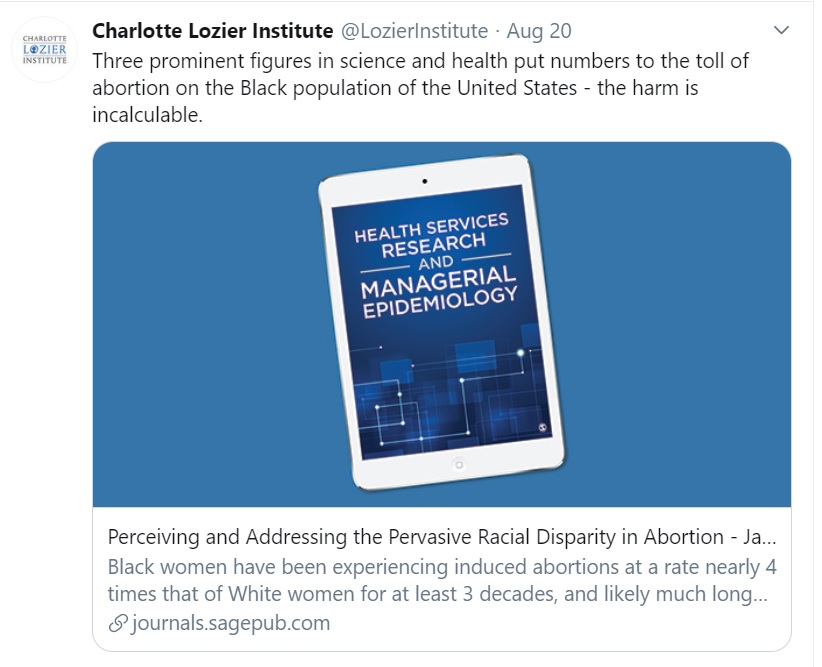 Image: Charlotte Lozier toll of abortion on Black population Image Twitter