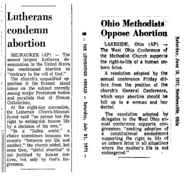 Image: Lutherans and Methodists opposed abortion in early 1970s