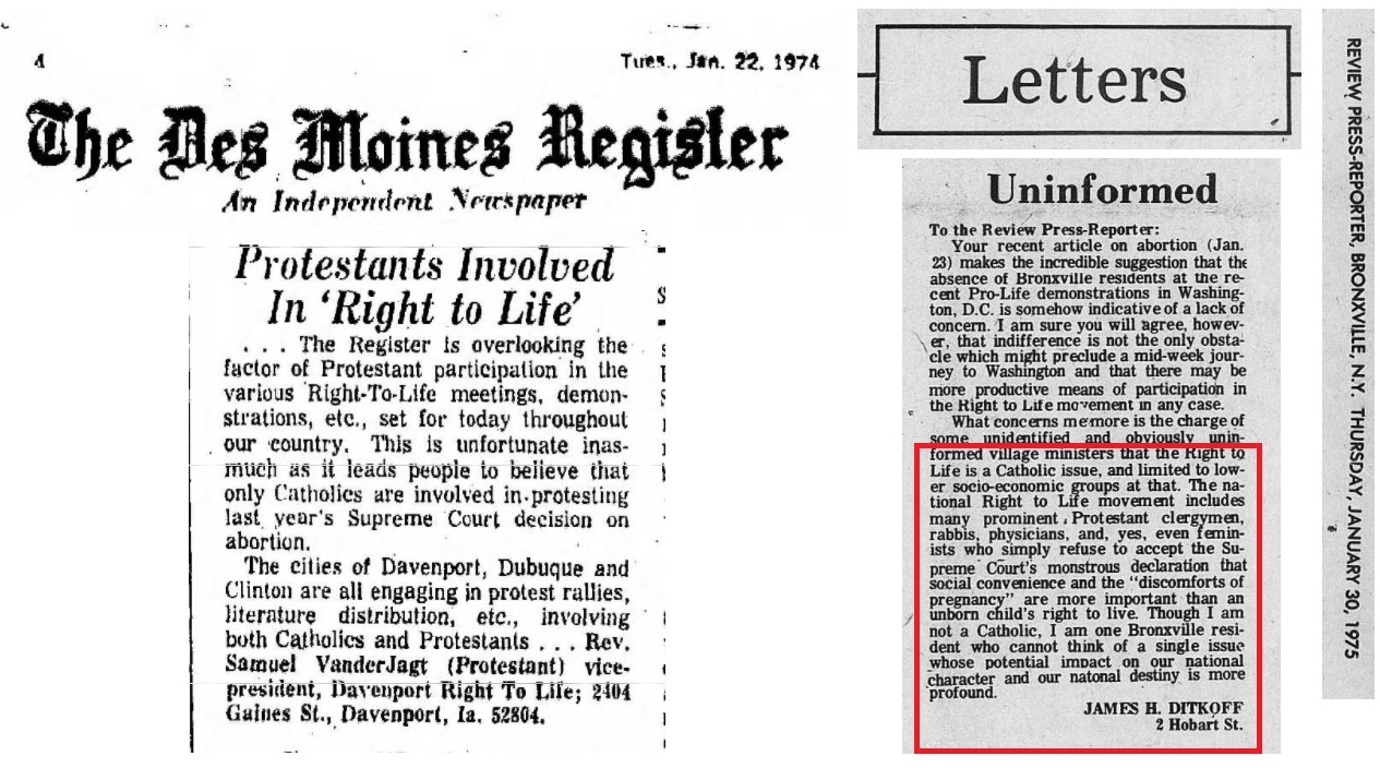 Image: Early 1970'a letters to editor say Protestants also involved in pro-life movement
