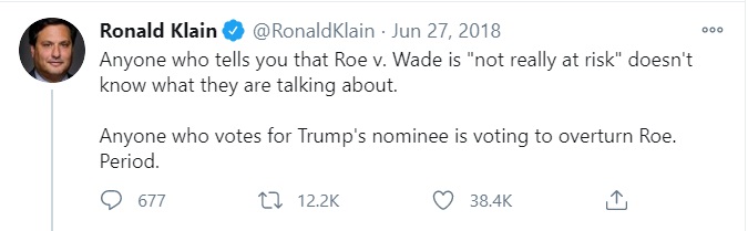 Image: Biden Chief of Staff Ron Klain Roe is at risk (Image: Twitter)
