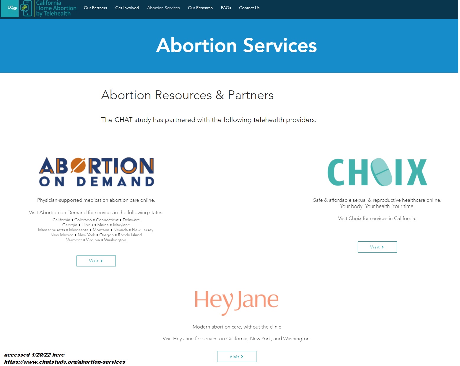Image: UCSF partners with virtual abortion pill websites AOF Choix and Hey Jane for CHAT study