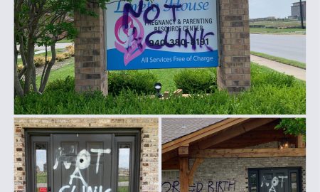 Image: Loretta House pro-life Pregnancy Center vandalized in Denton Tx (Image credits: Carole Novielli)