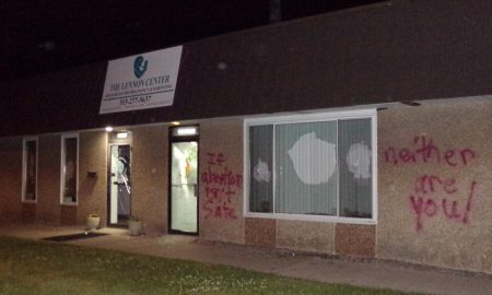 Image: Lennon Center near Detroit pro-life Pregnancy Center vandalized by abortion extremists June 19 (Image: Abolition Media Blog)