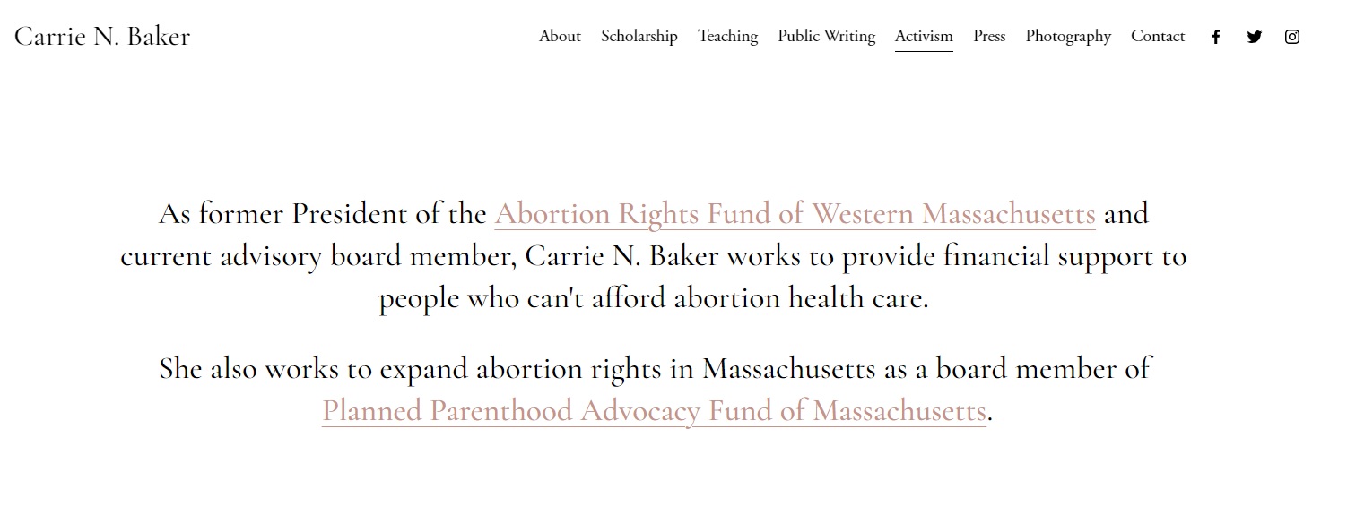 Image: Carrie N Baker targets prolife pregnancy centers worked with Planned Parenthood and abortion funding group