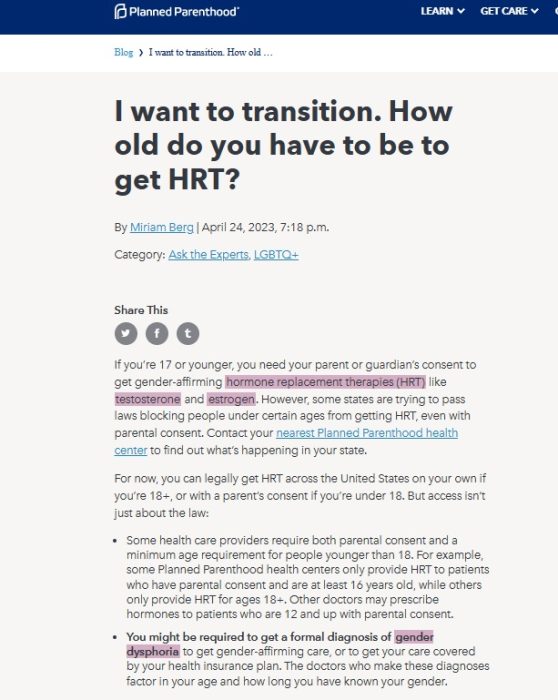 Image: Planned Parenthood HRT teens need parents permission