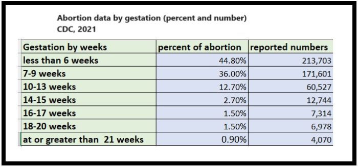 Abortion data by gestation CDC 2021