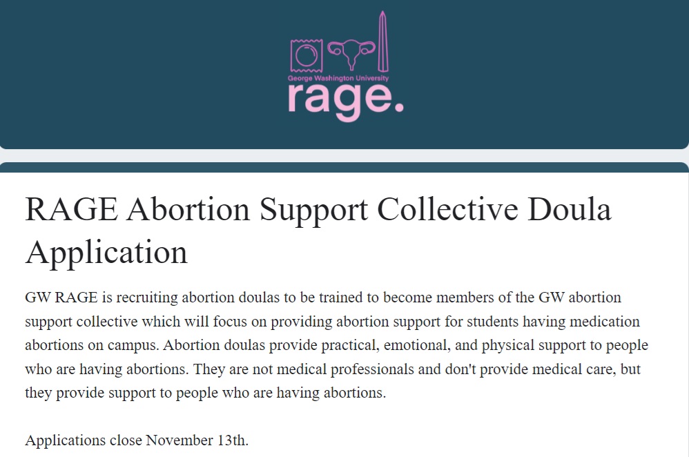 Student group GW RAGE recruits Abortion Doulas