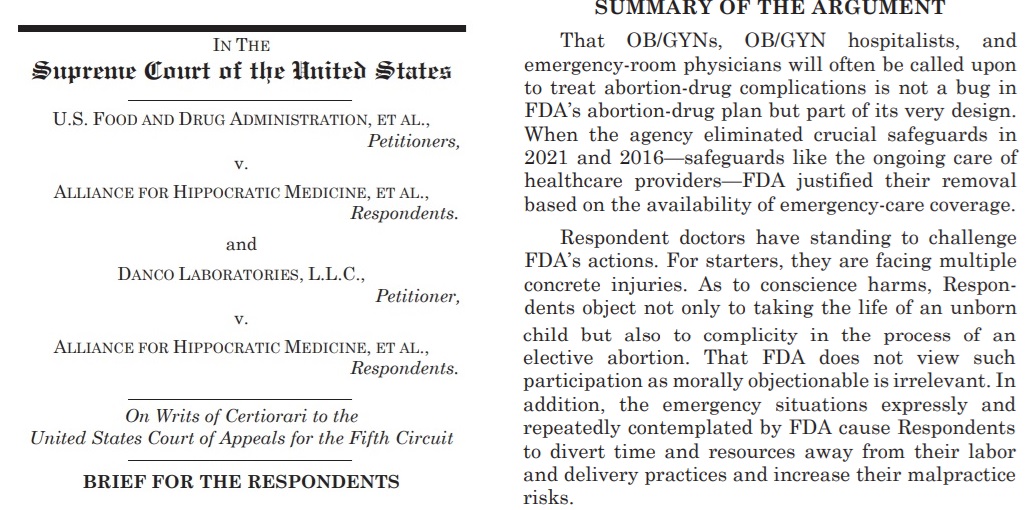 AHM brief to SCOTUS by pro-life doctors women report to ER by design after abortion pill use