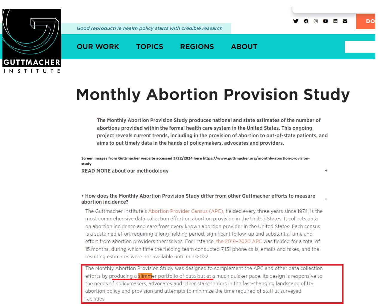Monthly Abortion Reporting Guttmacher "Slimmer portfolio" methodology