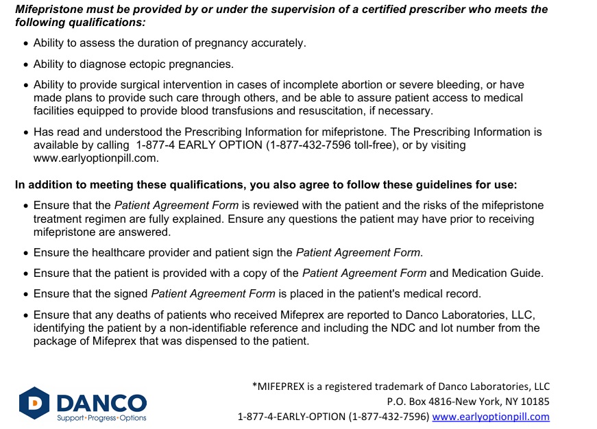 March 2023 FDA prescriber agreement for Mifepristone