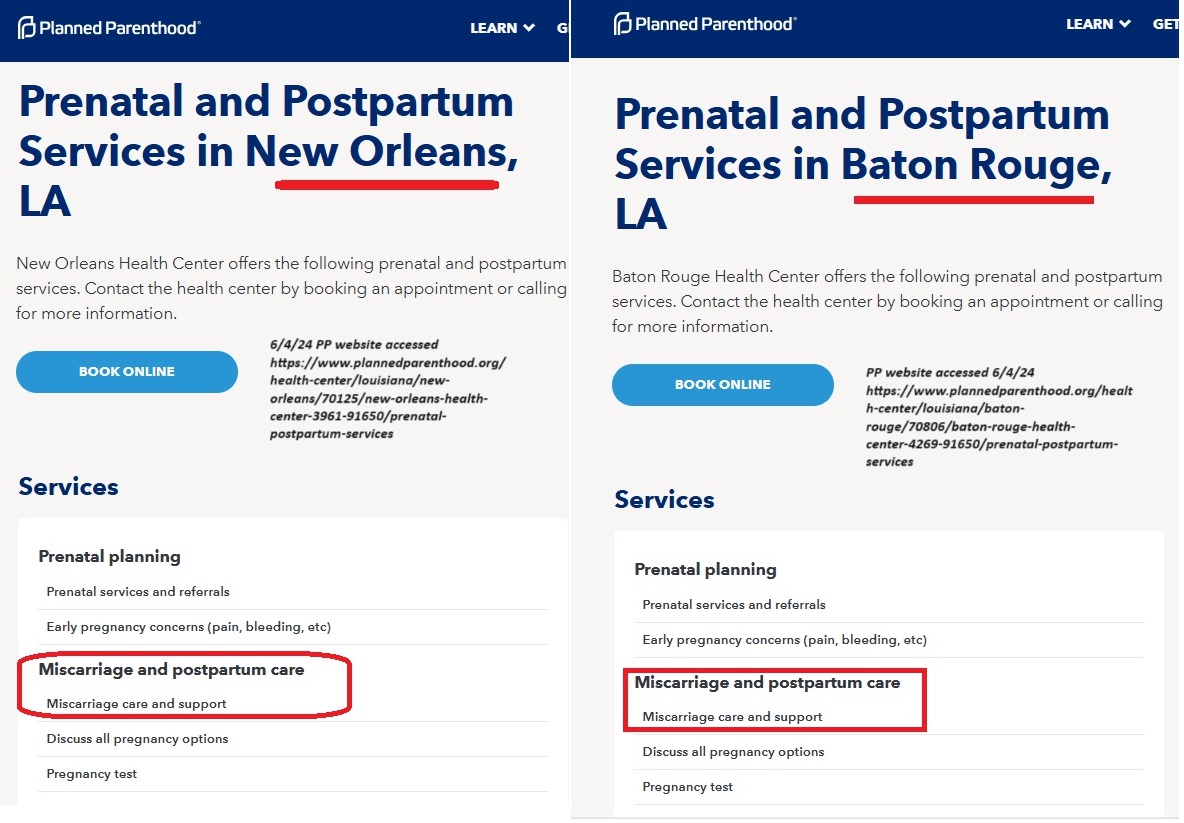 Planned Parenthood Louisiana centers in Baton Rouge and New Orleans offers miscarriage care