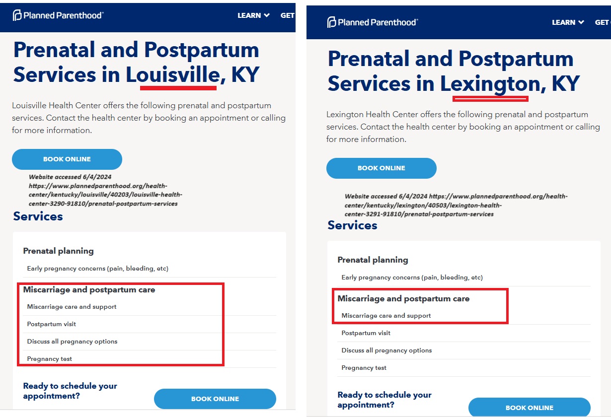Planned Parenthood centers in Louisville and Lexington Kentucky offer miscarriage care