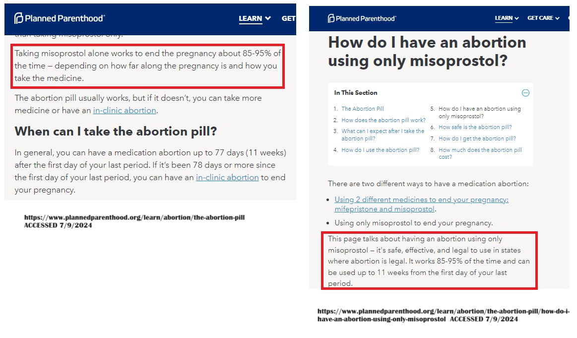 Planned Parenthood promotes misoprostol only abortion up to 11 weeks