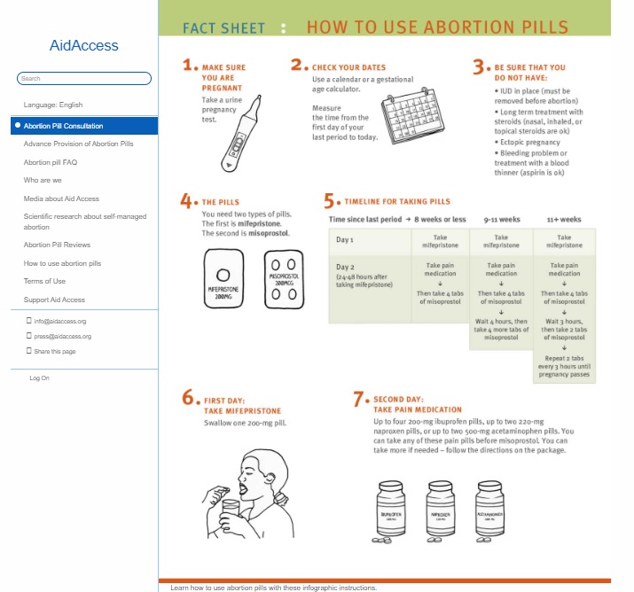 Candi Miller abortion pill instructions from Aid Access for 2022