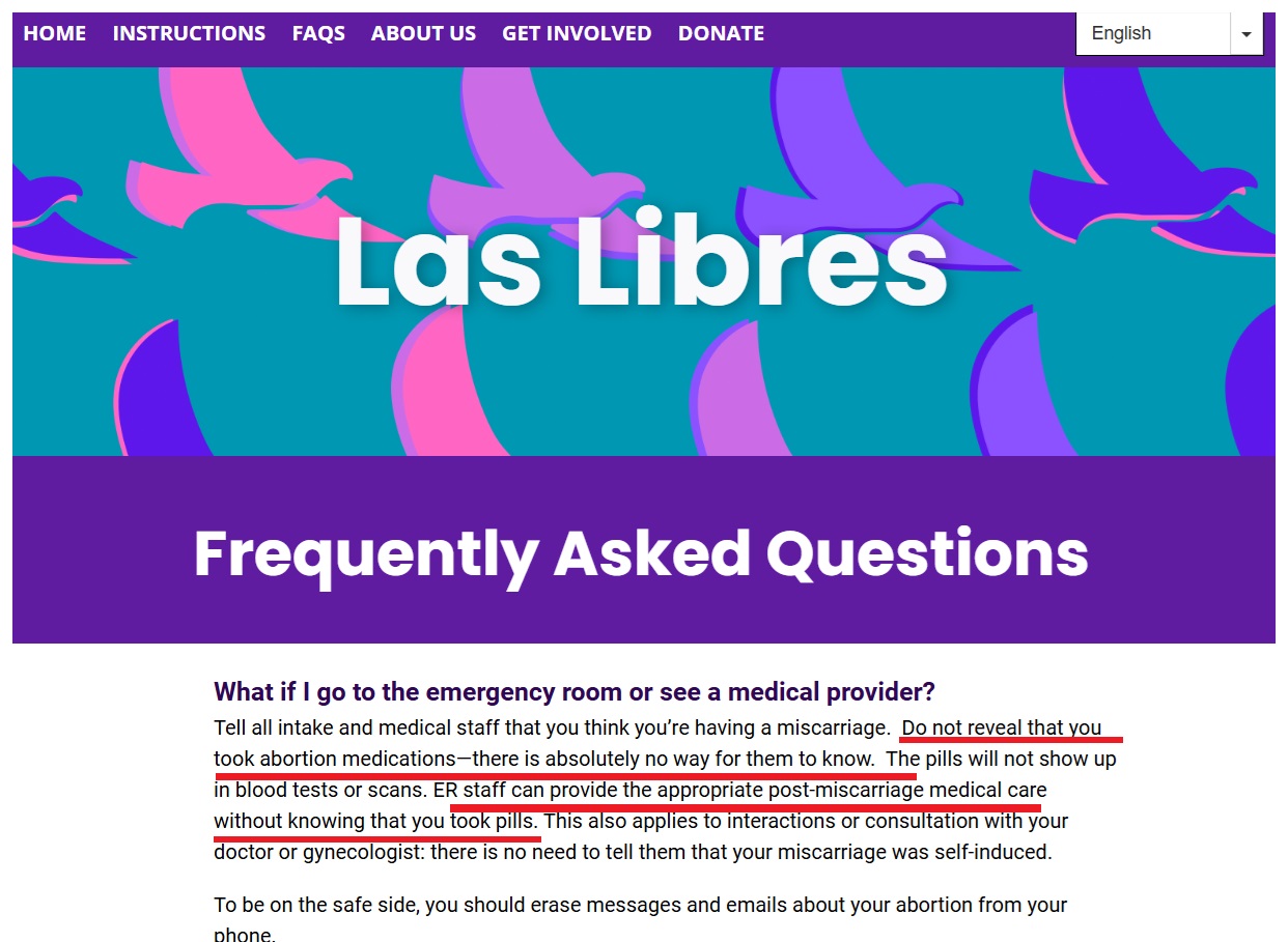 Mexican Abortion Pill Cartel Las Libres Advises Women to Lie to the ER After Taking the Abortion Pill