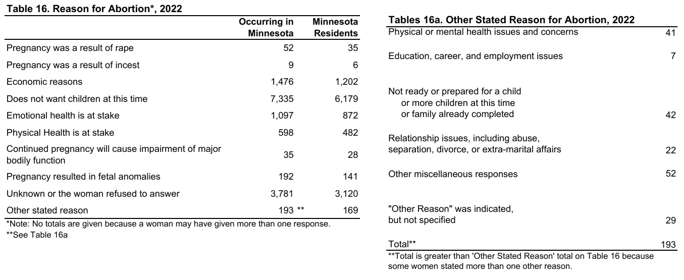 Minnesota abortion by reason 2022