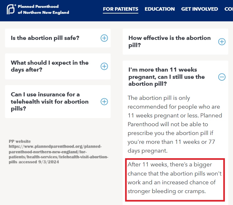 Planned Parenthood New England wars abortion pills won't work after 11 weeks