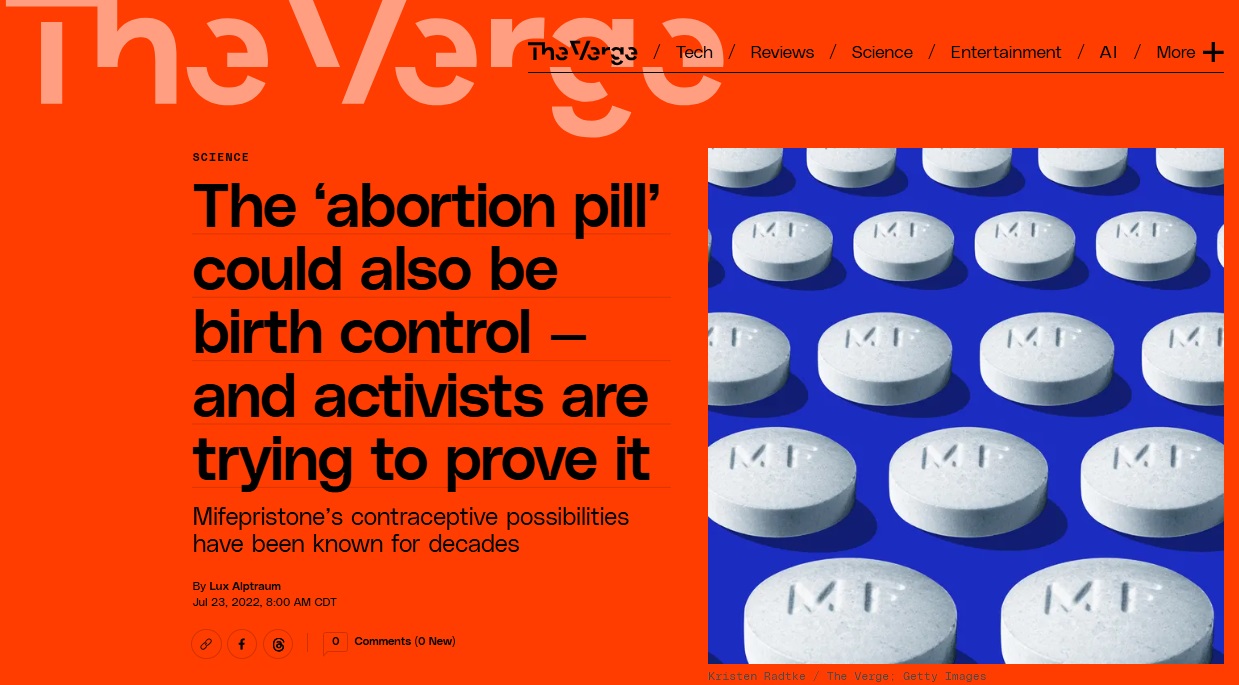 Mifepristone abortion pill as contraceptive Image from The Verge