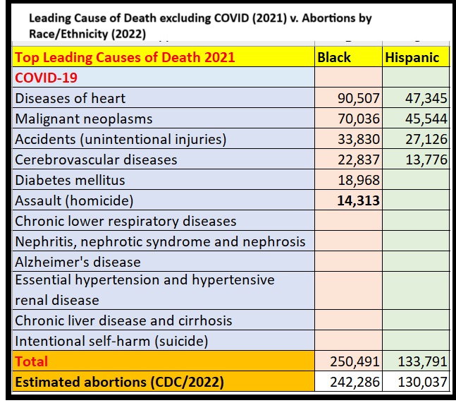 Leading Causes of Death 2021 v abortions 2022