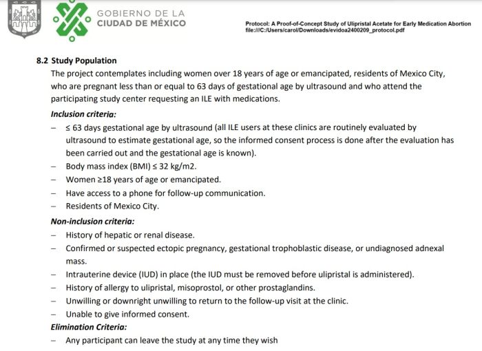 Ella for abortion study protocol