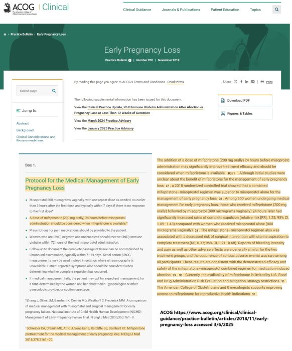 ACOG early pregnancy loss or miscarriage care with mifepristone and misoprostol the abortion pill regimen